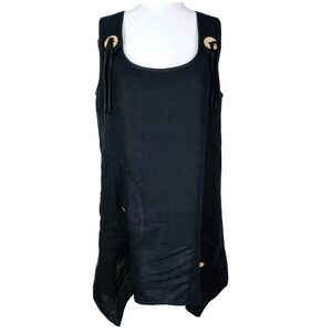 Click by‎ Color Me Cotton Black Button Linen Sharkbite Hem Dress Size M